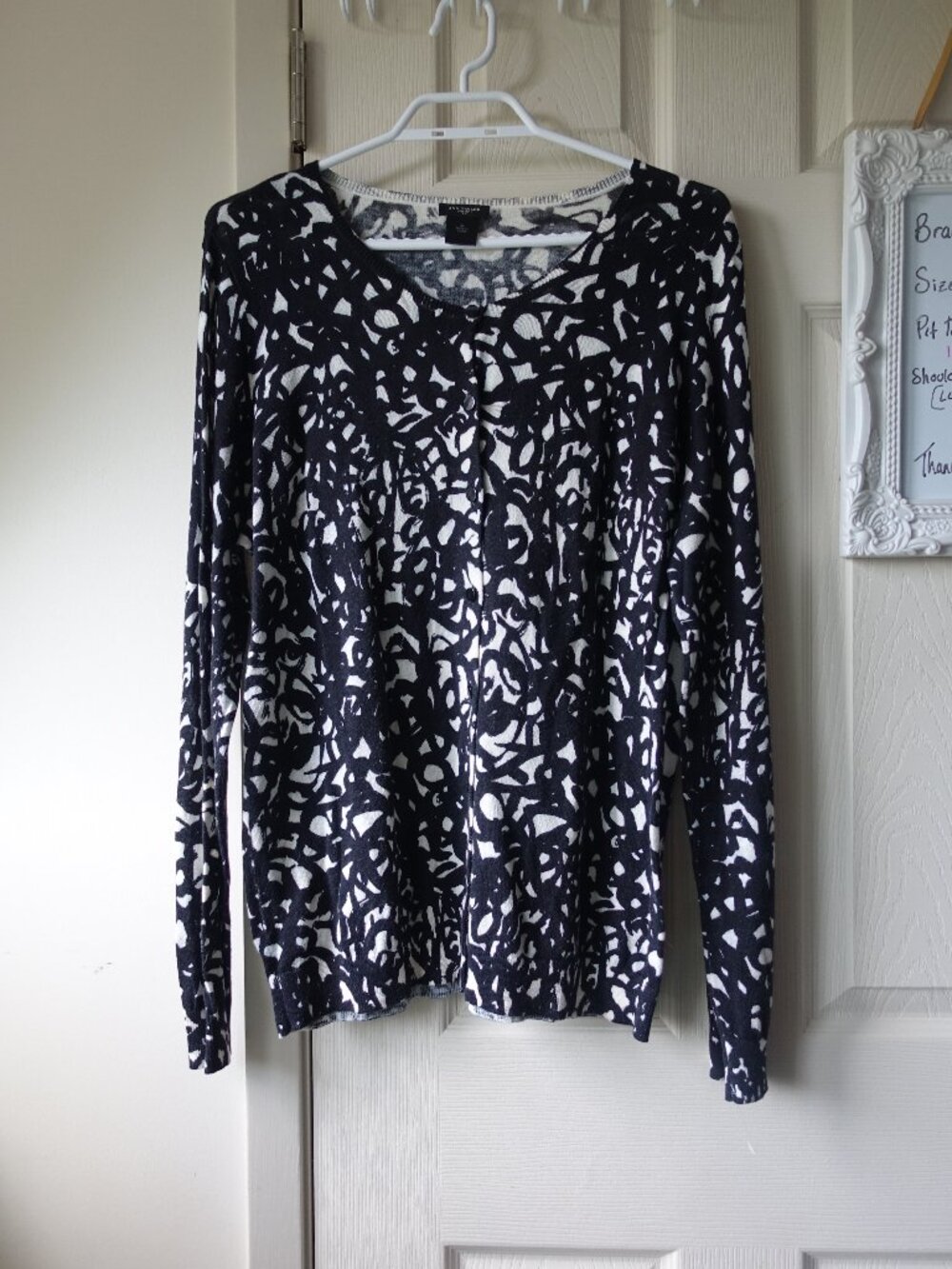 Ann Taylor Black and White Abstract Print Cardigan Sweater